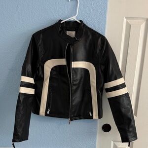 Stoosh Black and Cream Faux Leather Jacket
